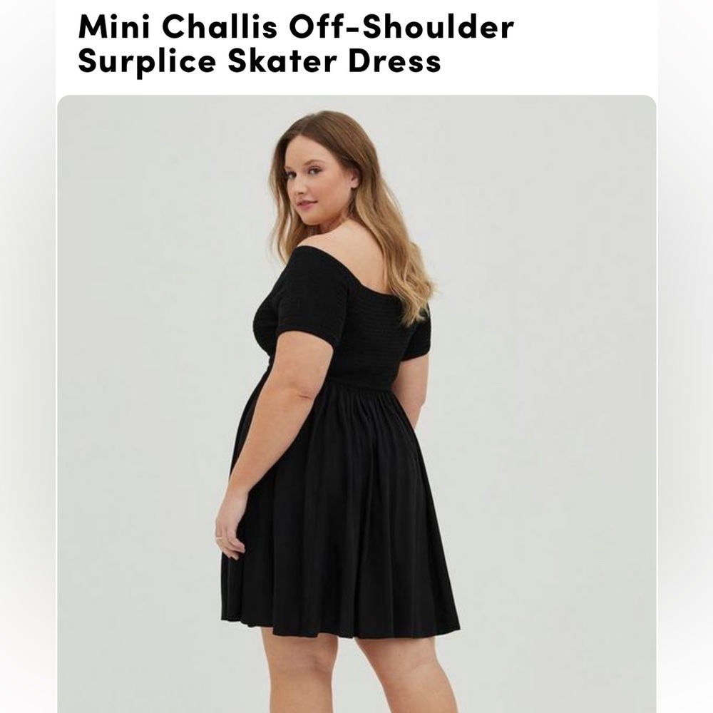 NWT Torrid Black Mini Challis Off-Shoulder Surplice Skater Dress 2x